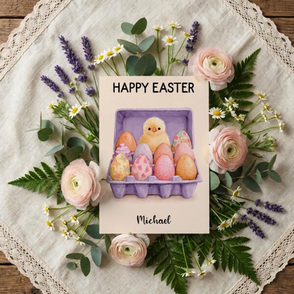Sweet Pink Egg Carton Baby Chick Card Cute Easter Nest Last Minute Digital Greeting
