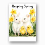 Sweet White Rabbits with Daffodils Traditional Spring Garden Editable Home Printing File