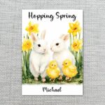 Sweet White Rabbits with Daffodils Traditional Spring Garden Editable Home Printing File
