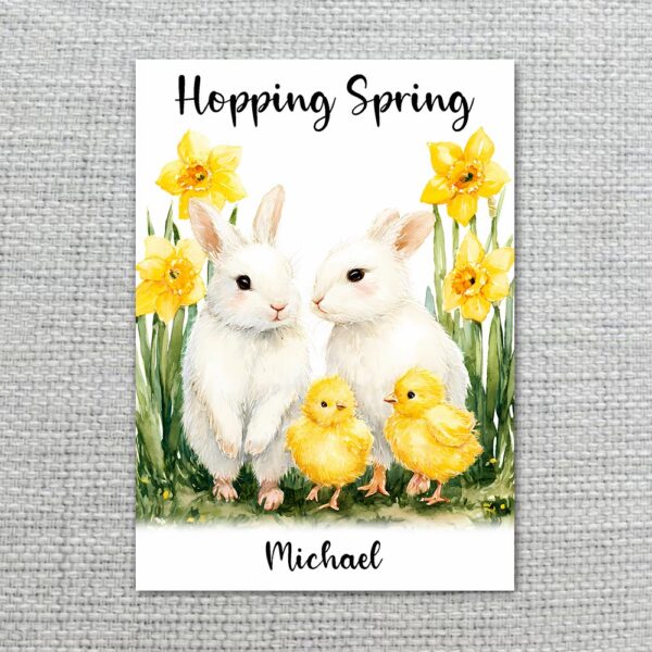 Sweet White Rabbits with Daffodils Traditional Spring Garden Editable Home Printing File