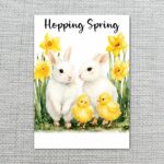 Sweet White Rabbits with Daffodils Traditional Spring Garden Editable Home Printing File