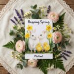 Sweet White Rabbits with Daffodils Traditional Spring Garden Editable Home Printing File