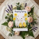 Sweet White Rabbits with Daffodils Traditional Spring Garden Editable Home Printing File