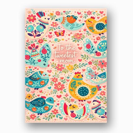 Sweetest Mom Folk Art Bird Floral Colorful Pattern Home Print Floral Card