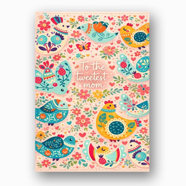 Sweetest Mom Folk Art Bird Floral Colorful Pattern Home Print Floral Card