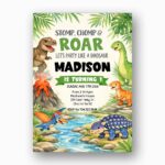 T Rex Dinosaur Jungle Erupting Volcano Lava Diy Watercolor Digital Card