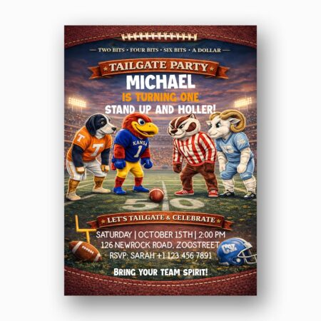 Tailgate Party American Football Mascot Instant Access Editable Stationery