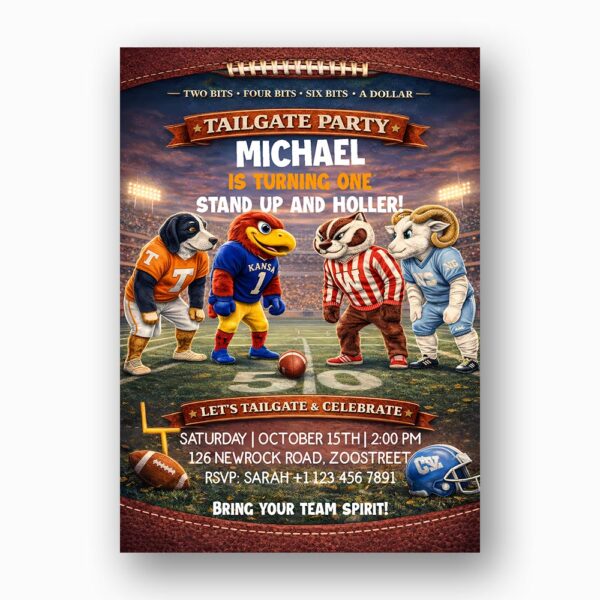 Tailgate Party American Football Mascot Instant Access Editable Stationery