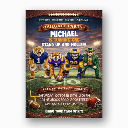 Tailgate Party Football Sports Stadium Field Mascots Instant Digital Download Card