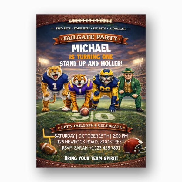 Tailgate Party Football Sports Stadium Field Mascots Instant Digital Download Card