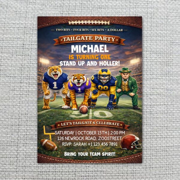 Tailgate Party Football Sports Stadium Field Mascots Instant Digital Download Card