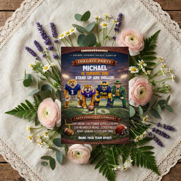 Tailgate Party Football Sports Stadium Field Mascots Instant Digital Download Card