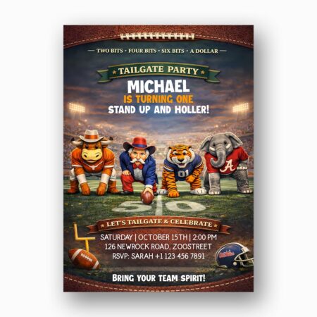 Tailgate Party Invitation Animal Mascots Football High Resolution Printable Card
