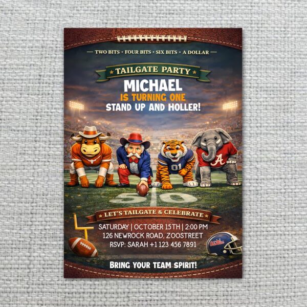 Tailgate Party Invitation Animal Mascots Football High Resolution Printable Card