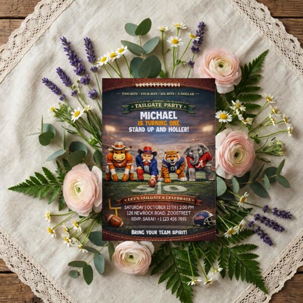 Tailgate Party Invitation Animal Mascots Football High Resolution Printable Card