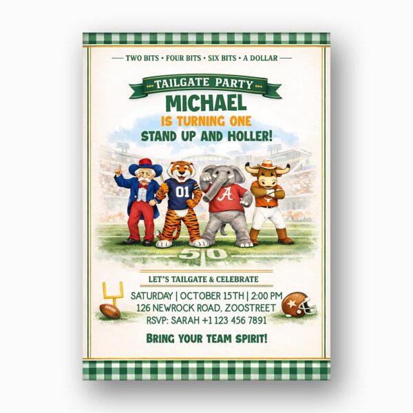 Tailgate Party Invitation College Mascots Customizable Printable Celebration Card