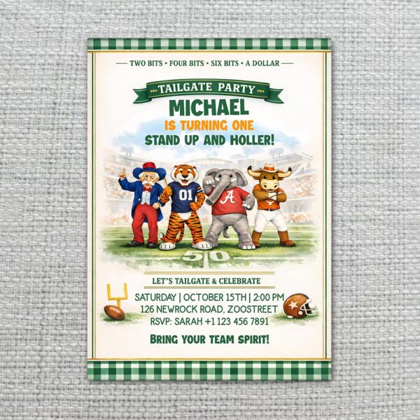 Tailgate Party Invitation College Mascots Customizable Printable Celebration Card