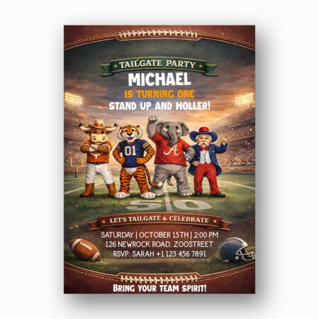 Tailgate Party Invitation Football Mascots Stadium Instant Delivery Digital Card