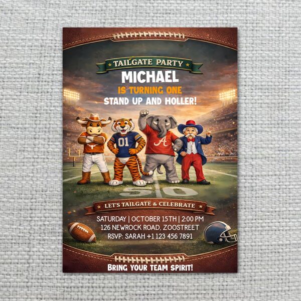 Tailgate Party Invitation Football Mascots Stadium Instant Delivery Digital Card