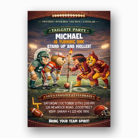 Tailgate Party Invitation Football Players Mascot Action Downloadable Artistic Card