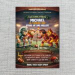 Tailgate Party Invitation Football Players Mascot Action Downloadable Artistic Card