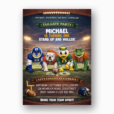 Tailgate Party Invitation Mascot Football Professional Quality Printable Card