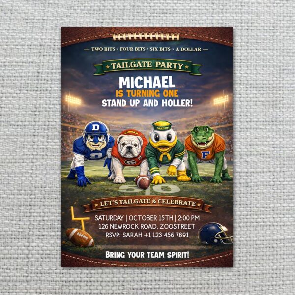 Tailgate Party Invitation Mascot Football Professional Quality Printable Card