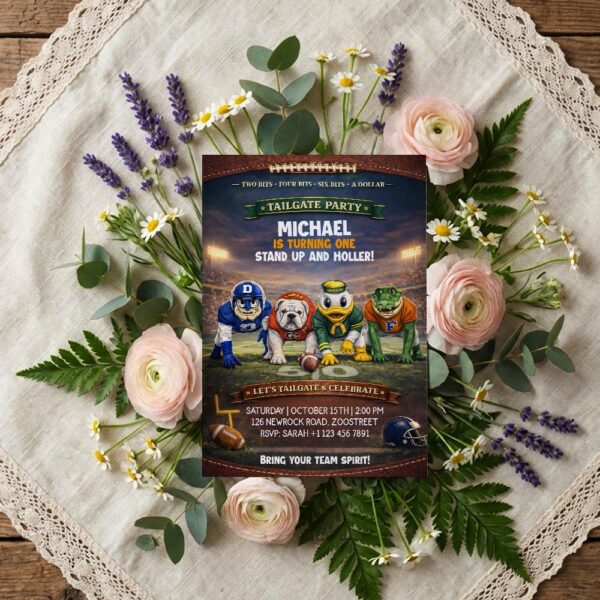 Tailgate Party Invitation Mascot Football Professional Quality Printable Card