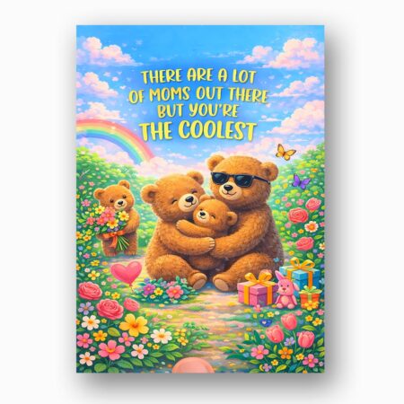 There Are A Lot Of Moms But You Are The Coolest Bear Rainbow Flower Forest Home Print Floral Card