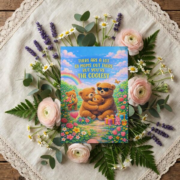 There Are A Lot Of Moms But You Are The Coolest Bear Rainbow Flower Forest Home Print Floral Card