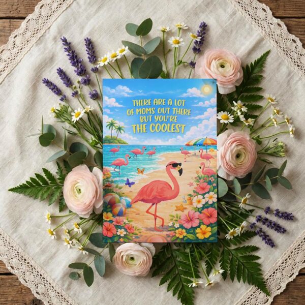 There Are A Lot Of Moms But You Are The Coolest Flamingo Summer Beach Sun Diy Printable Card Stationery