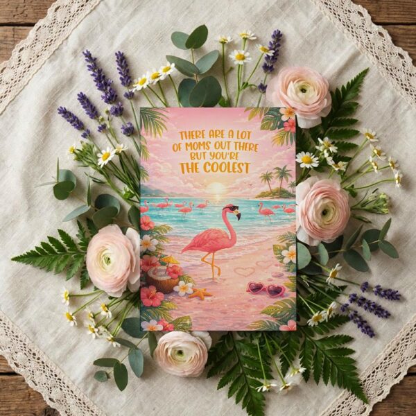 There Are A Lot Of Moms But You Are The Coolest Flamingo Tropical Beach Ocean Diy Celebration Card Download