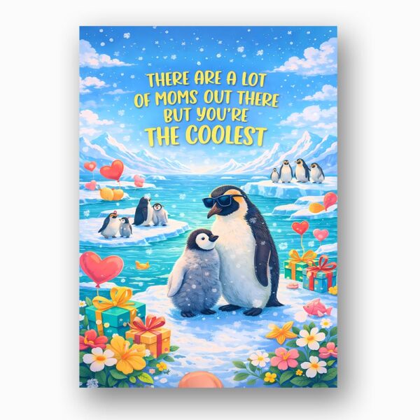 There Are A Lot Of Moms But You Are The Coolest Penguin Snow Ice Winter Customizable Printable Celebration Card