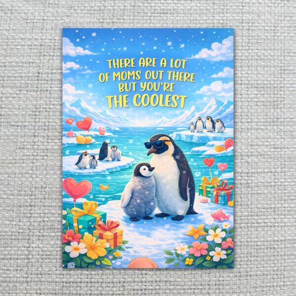 There Are A Lot Of Moms But You Are The Coolest Penguin Snow Ice Winter Customizable Printable Celebration Card