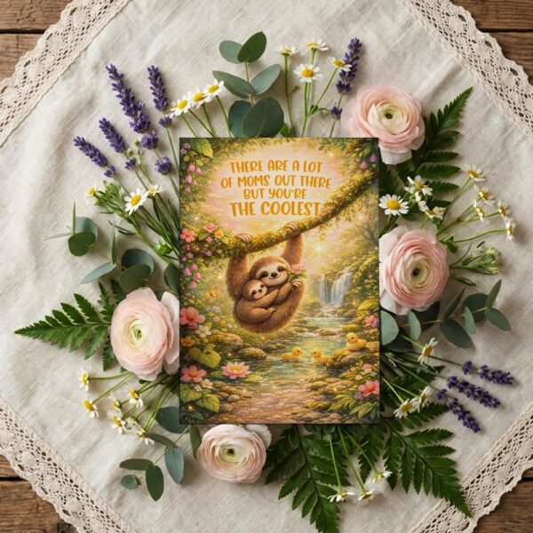 There Are A Lot Of Moms But You Are The Coolest Sloth Jungle Forest Waterfall Personalized Digital Stationery