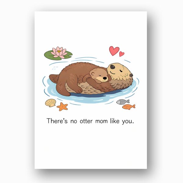 Theres No Otter Mom Like You Sea Otter Floating Illustration Instant Printable Watercolor Card