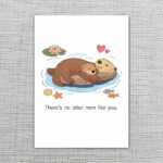 Theres No Otter Mom Like You Sea Otter Floating Illustration Instant Printable Watercolor Card