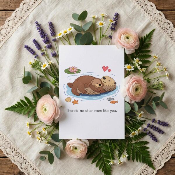 Theres No Otter Mom Like You Sea Otter Floating Illustration Instant Printable Watercolor Card