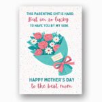 This Parenting Shit Is Hard Mothers Day Pink Rose Bouquet Blue Ribbon Downloadable Artistic Card