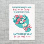 This Parenting Shit Is Hard Mothers Day Pink Rose Bouquet Blue Ribbon Downloadable Artistic Card