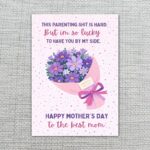 This Parenting Shit Is Hard Mothers Day Purple Flower Bouquet Pink Ribbon Editable High Quality Stationery