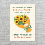 This Parenting Shit Is Hard Mothers Day Sunflower Bouquet Yellow Ribbon Home Print Floral Card
