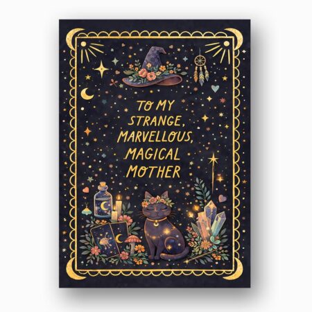 v Mother Black Cat Moon Art Home Office Printable Greeting