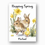 Trio of Bunnies Chicks Card Rustic Farmhouse Spring Wildlife Instant Access Greeting Card