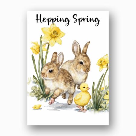 Trio of Bunnies Chicks Card Rustic Farmhouse Spring Wildlife Instant Access Greeting Card
