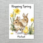 Trio of Bunnies Chicks Card Rustic Farmhouse Spring Wildlife Instant Access Greeting Card