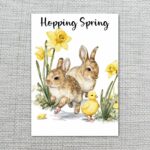 Trio of Bunnies Chicks Card Rustic Farmhouse Spring Wildlife Instant Access Greeting Card
