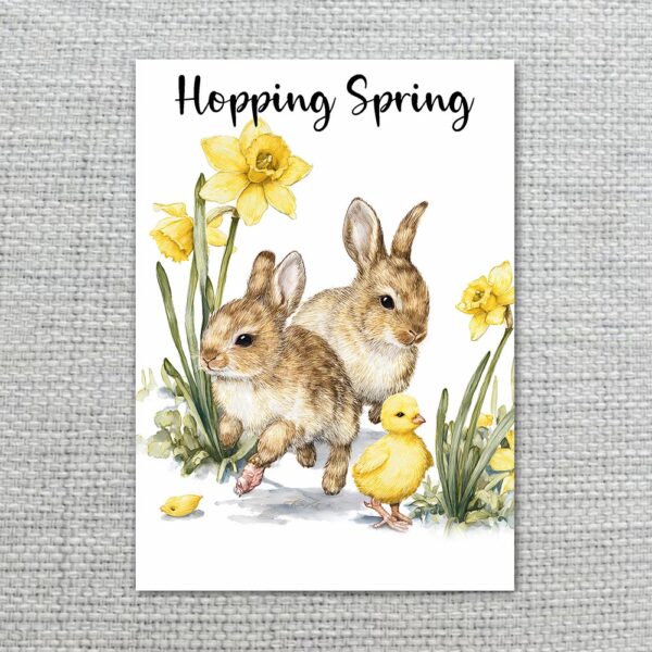 Trio of Bunnies Chicks Card Rustic Farmhouse Spring Wildlife Instant Access Greeting Card