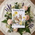 Trio of Bunnies Chicks Card Rustic Farmhouse Spring Wildlife Instant Access Greeting Card