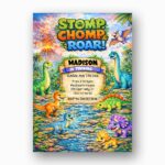 Tropical Green Leaf Dinosaur Jungle Volcano Ready To Print Digital Card